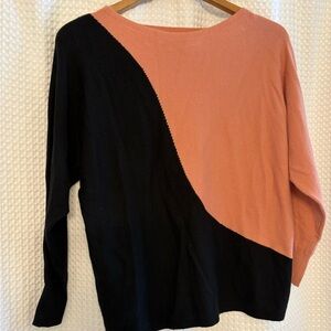 Colorblock Sweater in Black and Coral
